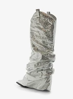 Azalea Wang Shawnee Silver Fold Over Wedge Boots