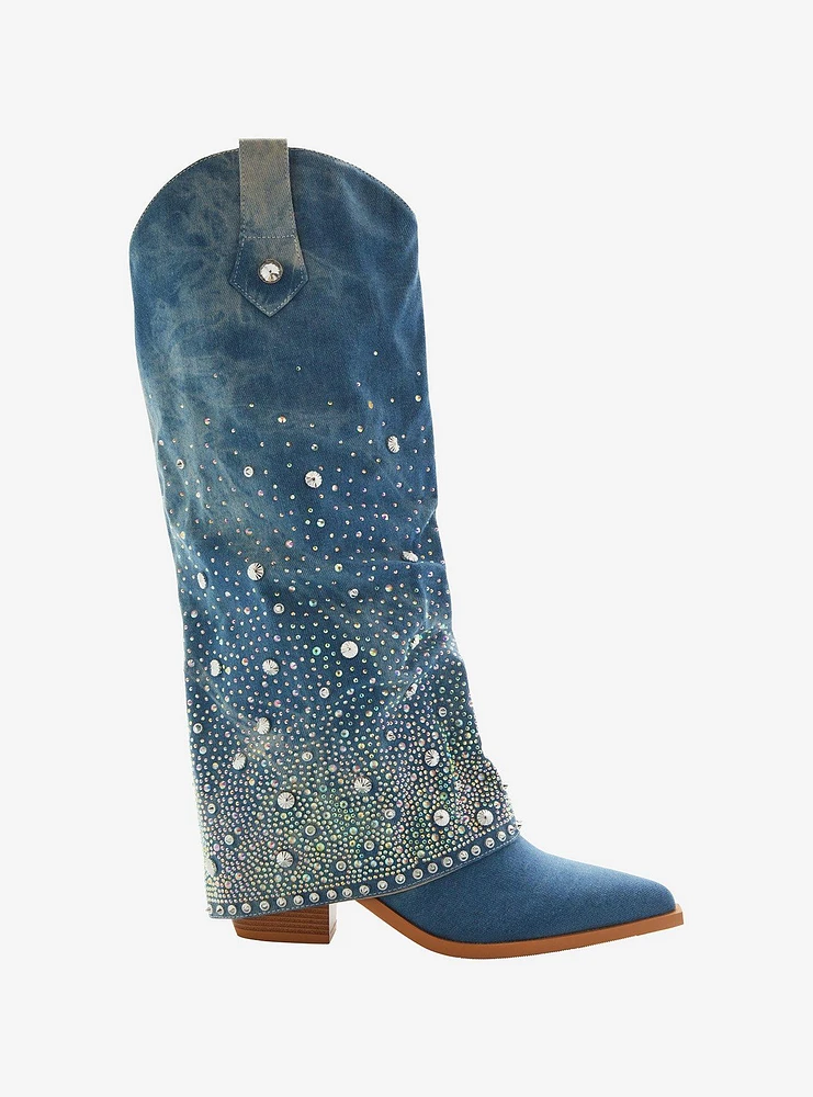 Azalea Wang Denim Bling Western Boots