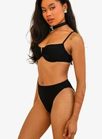 Dippin' Daisy's Seashore High Waisted Cheeky Swim Bottom Black Rib