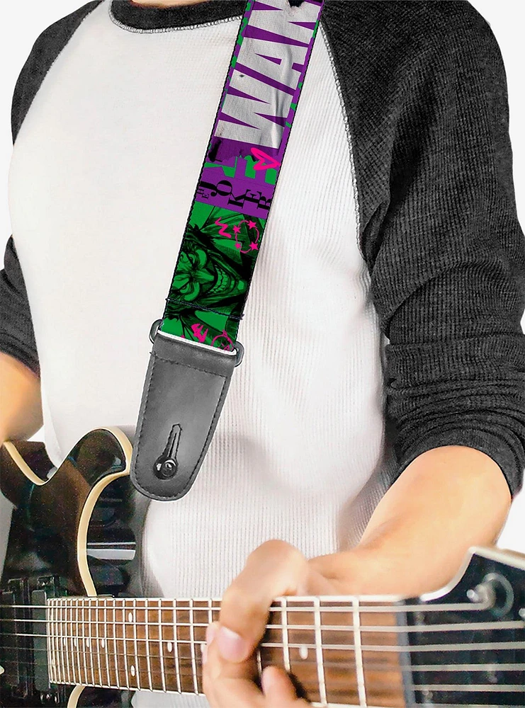 DC Comics The Joker Wanted Smiling Pose and Graffiti Guitar Strap