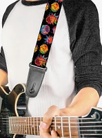 Rick and Morty Vaporwave Expressions Scattered Guitar Strap