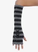 Black & Grey Stripe Lace-Up Fuzzy Arm Warmers