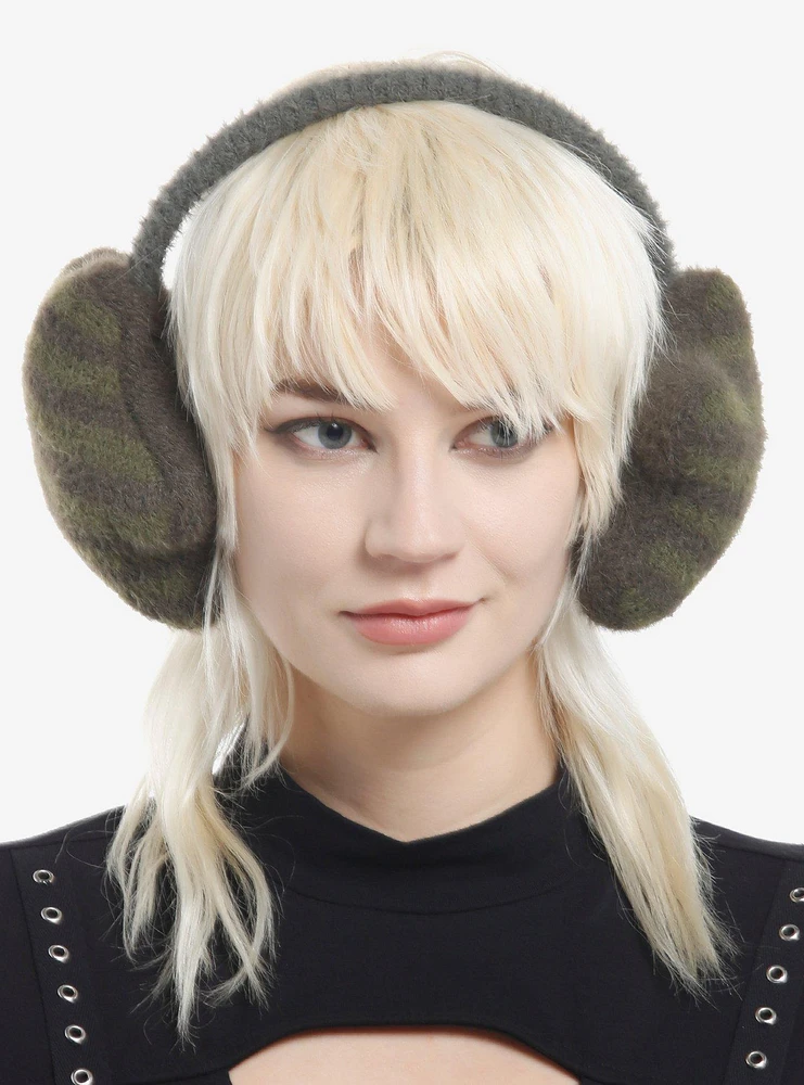 Green Stripe Fuzzy Earmuffs