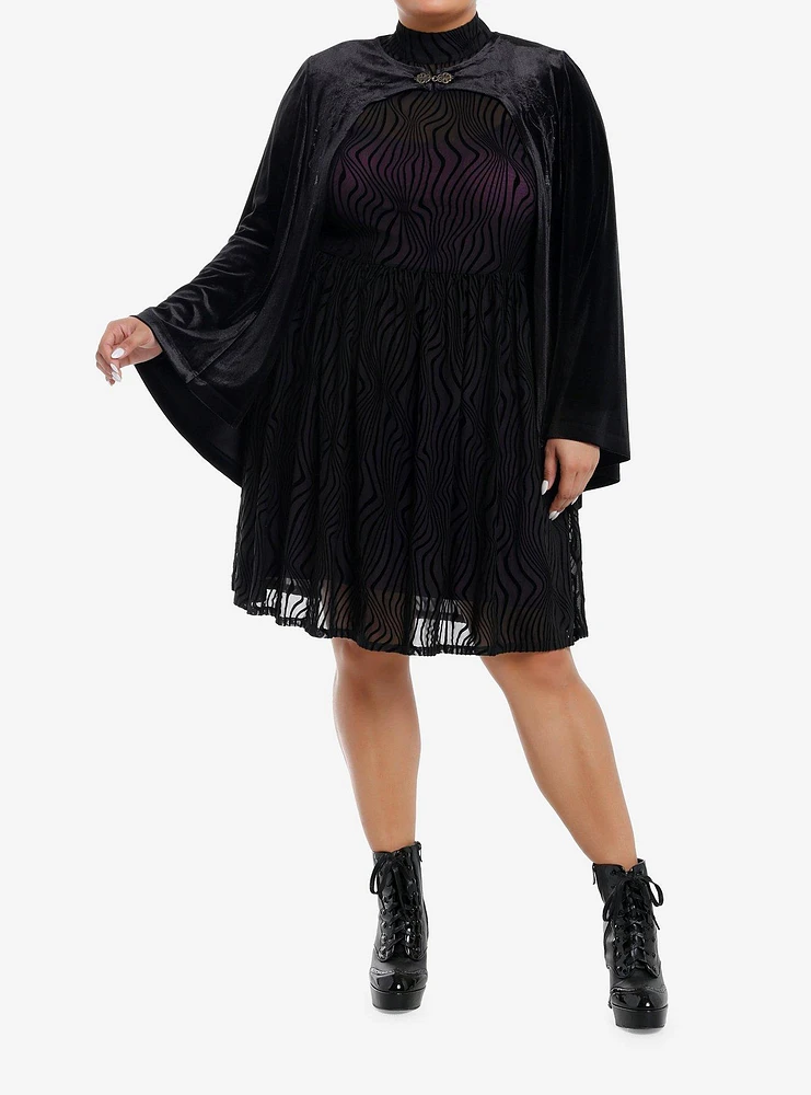 Wicked Elphaba Black Flocked Dress With Cape Plus