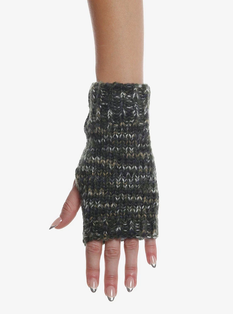 Green Marled Fingerless Gloves