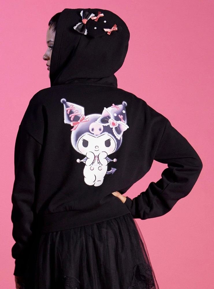 Kuromi Lace Ribbon Girls Crop Hoodie