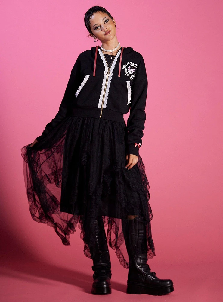 Kuromi Lace Ribbon Girls Crop Hoodie