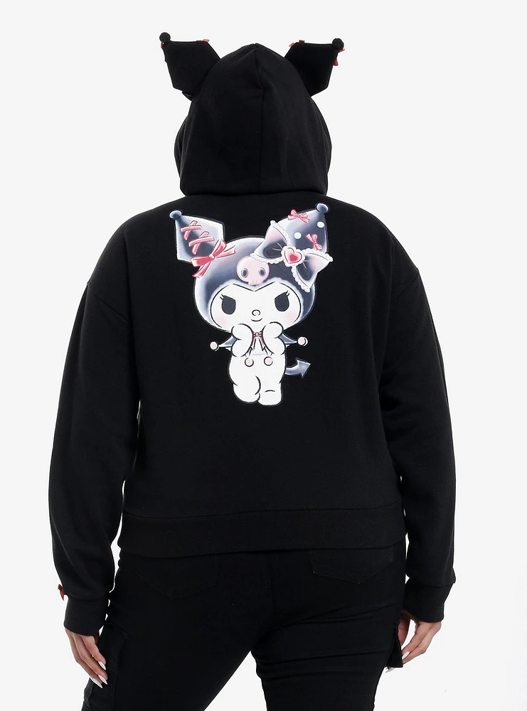 Kuromi Lace Ribbon Girls Crop Hoodie Plus