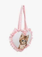 Cat Plush Heart Ruffle Tote Bag