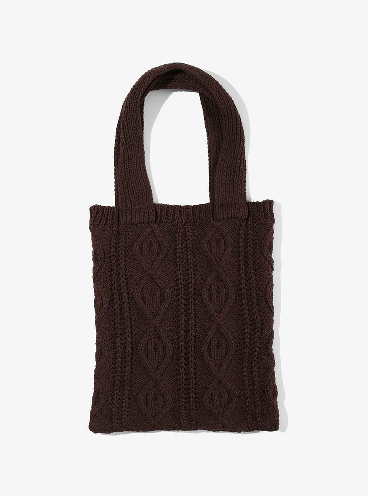 Brown Cable Knit Tote Bag