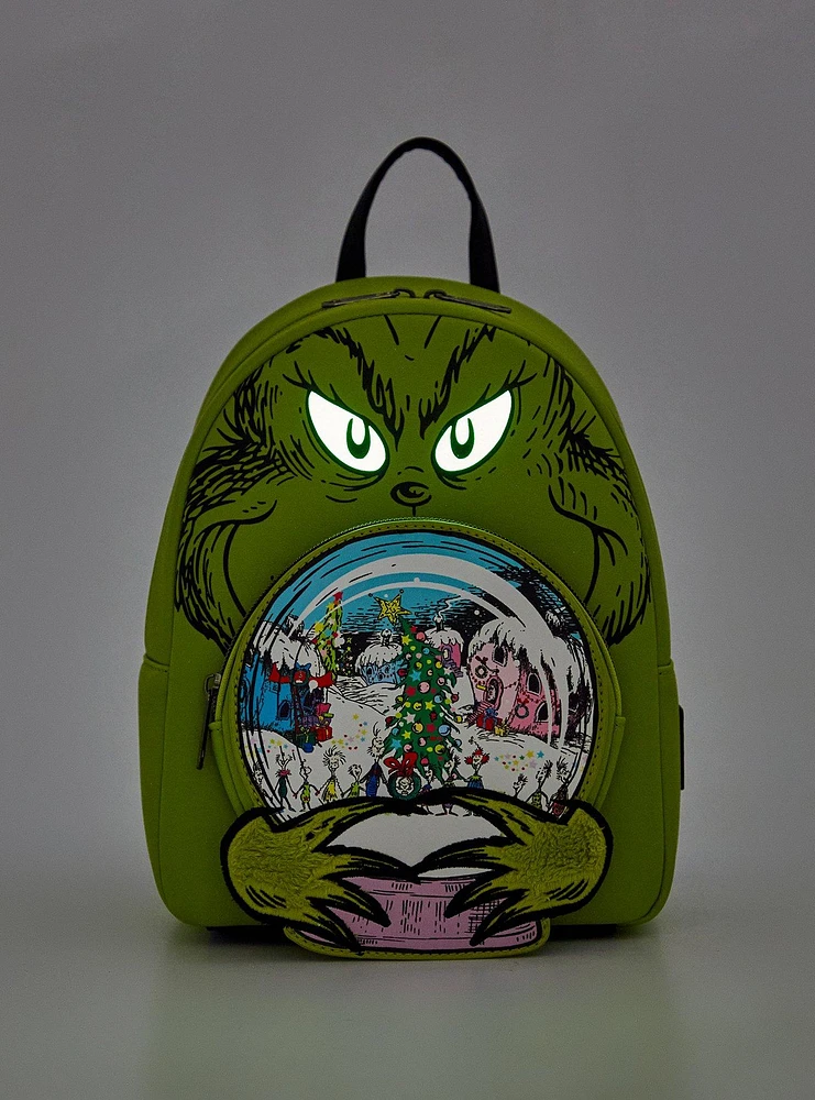 Loungefly Dr. Seuss How The Grinch Stole Christmas Snow Globe Glow In The Dark Mini Backpack Hot Topic Exclusive