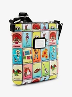 Loungefly Disney Pixar Coco Character Lotería Cards Allover Print Crossbody Bag - BoxLunch Exclusive