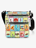 Loungefly Disney Pixar Coco Character Lotería Cards Allover Print Crossbody Bag - BoxLunch Exclusive