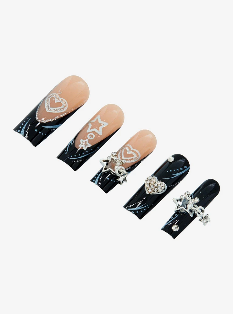 Black Celestial Charm Faux Nail Set