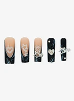 Black Celestial Charm Faux Nail Set