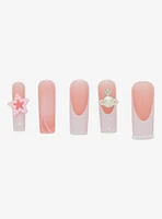 Pink Pearl Star Bling Faux Nail Set