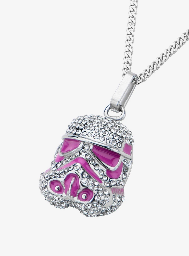 Star Wars Stormtrooper Pink Enamel with Clear Gem Pendant Necklace