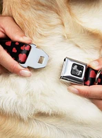 Hearts Scattered Black Red Seatbelt Buckle Dog Collar