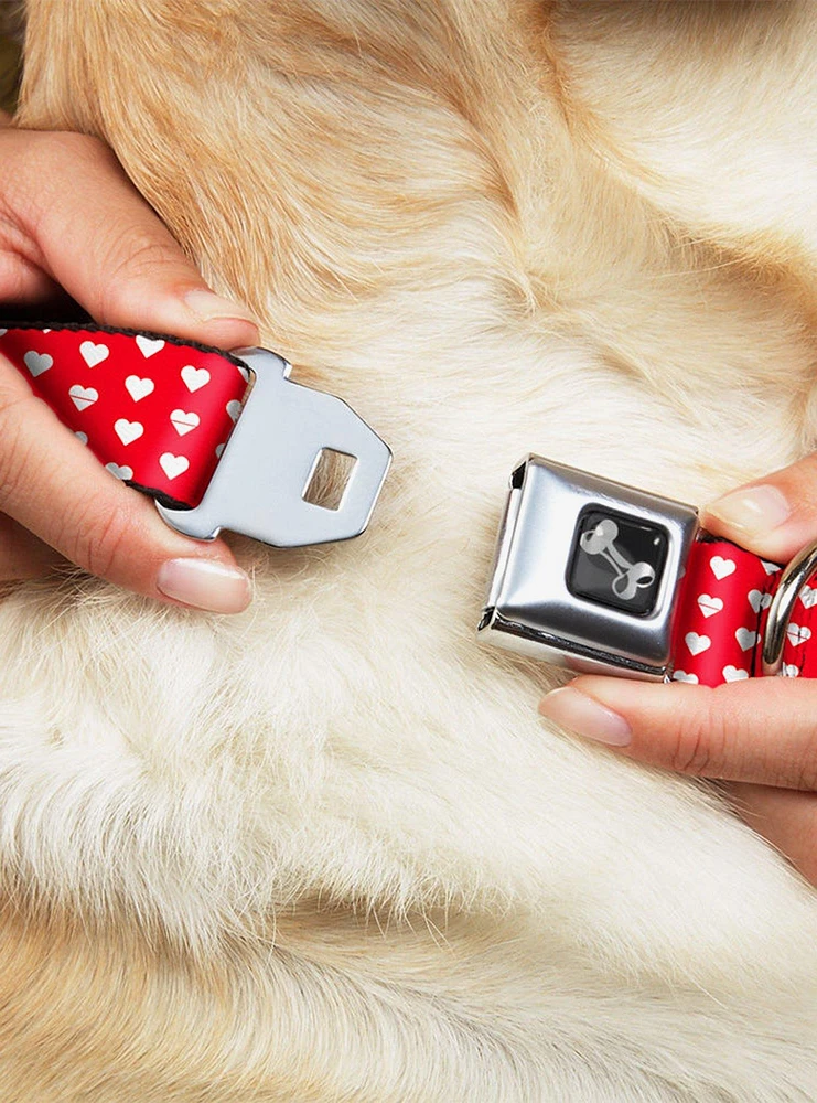 Mini Hearts Monogram Red White Seatbelt Buckle Dog Collar