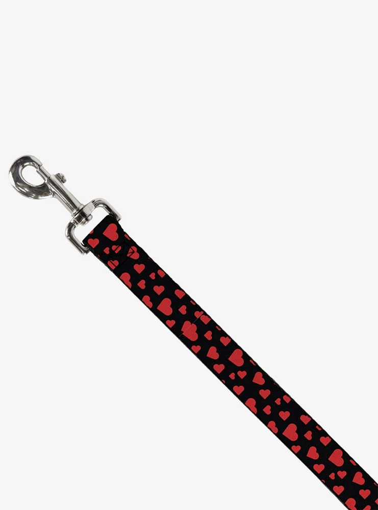 Hearts Scattered Black Red Dog Leash