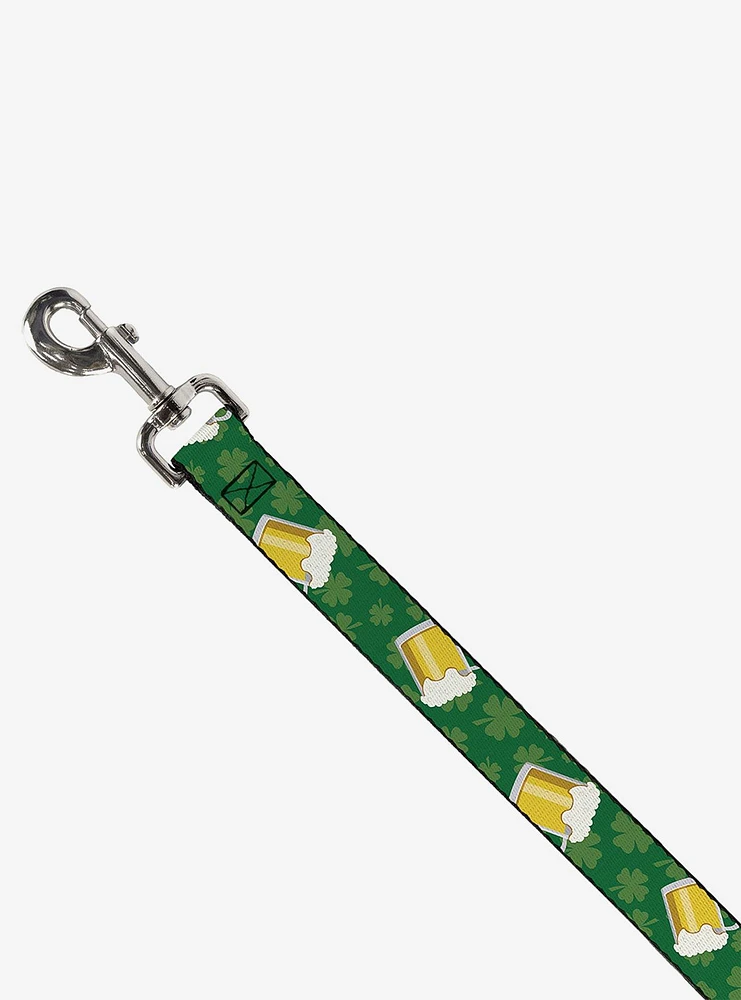 St. Patrick's Day Clovers Beer Mugs Green Dog Leash