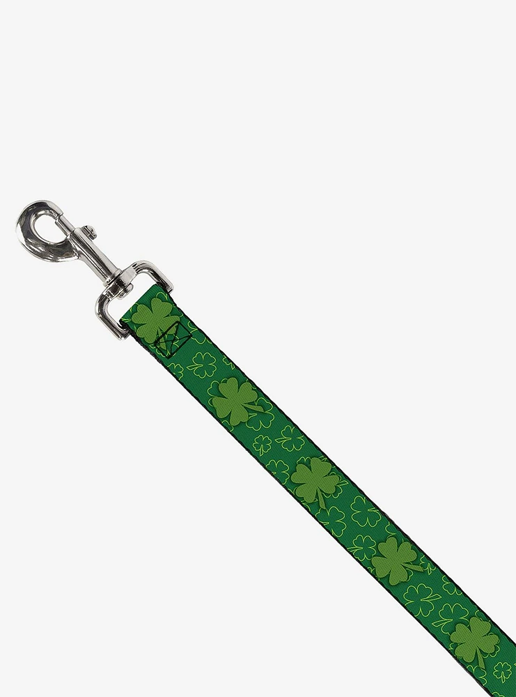 St. Patrick's Day Clovers Scattered Outline Solid Green Dog Leash