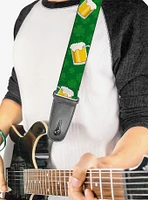 St. Patrick's Day Clovers Beer Mugs Green Guitar Strap