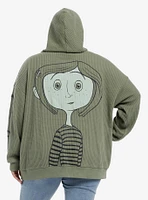 Coraline Buttons Girls Oversized Waffle Knit Hoodie Plus