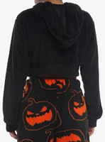 Black Pumpkin Girls Fuzzy Crop Hoodie