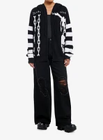 Death Note Ryuk Stripe Girls Oversized Waffle Knit Hoodie