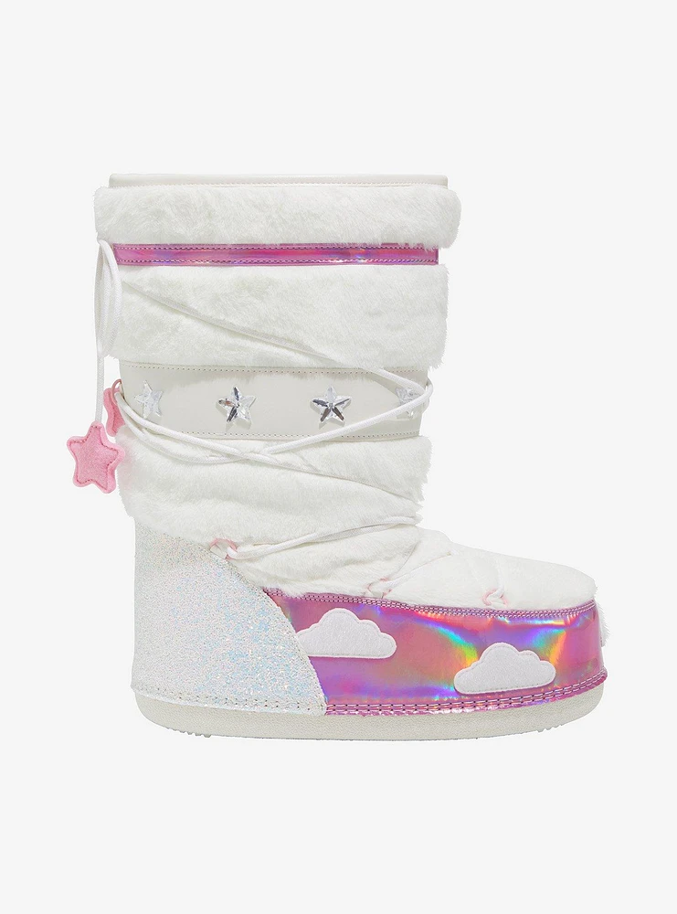 YRU White & Pink Blizzy Sky Fuzzy Boots