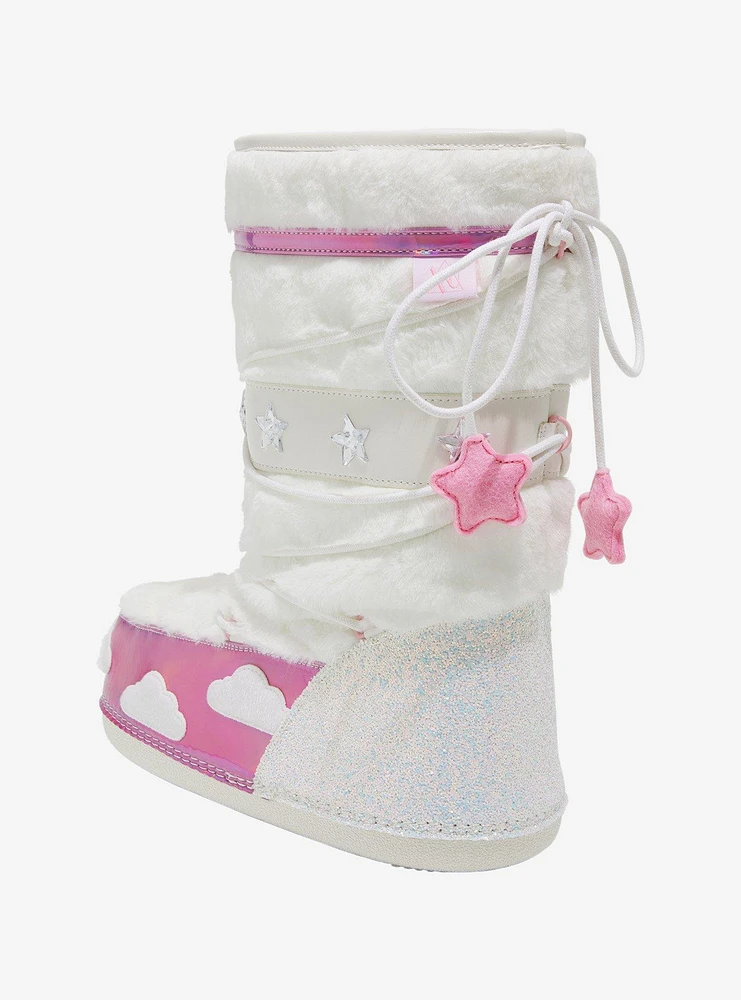 YRU White & Pink Blizzy Sky Fuzzy Boots