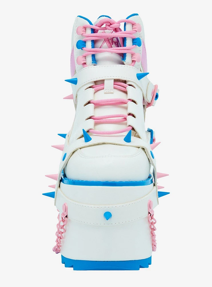 YRU White Pastel Spike & Chain Qozmo Platform Sneakers