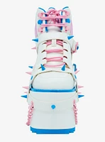 YRU White Pastel Spike & Chain Qozmo Platform Sneakers