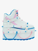 YRU White Pastel Spike & Chain Qozmo Platform Sneakers