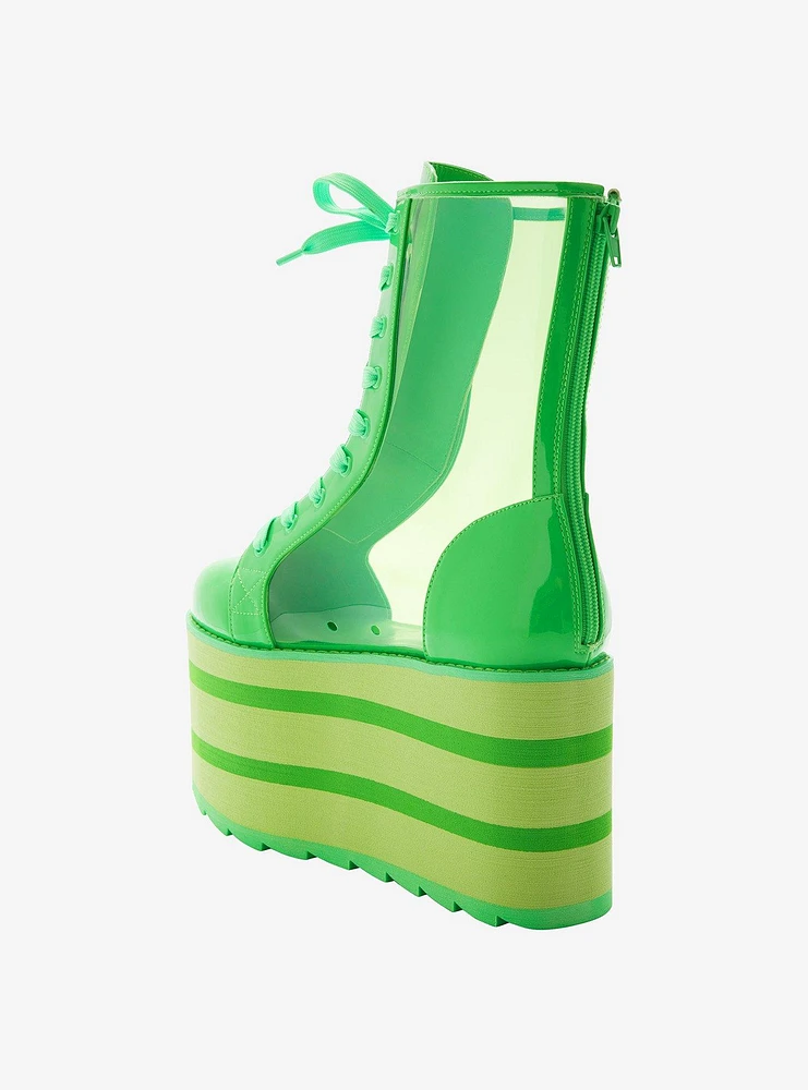 YRU Neon Green Hi-Top Platform Sneakers