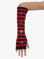 Black & Red Stripe Star Stud Arm Warmers