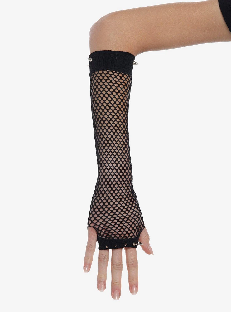 Black Fishnet Spike Stud Arm Warmers