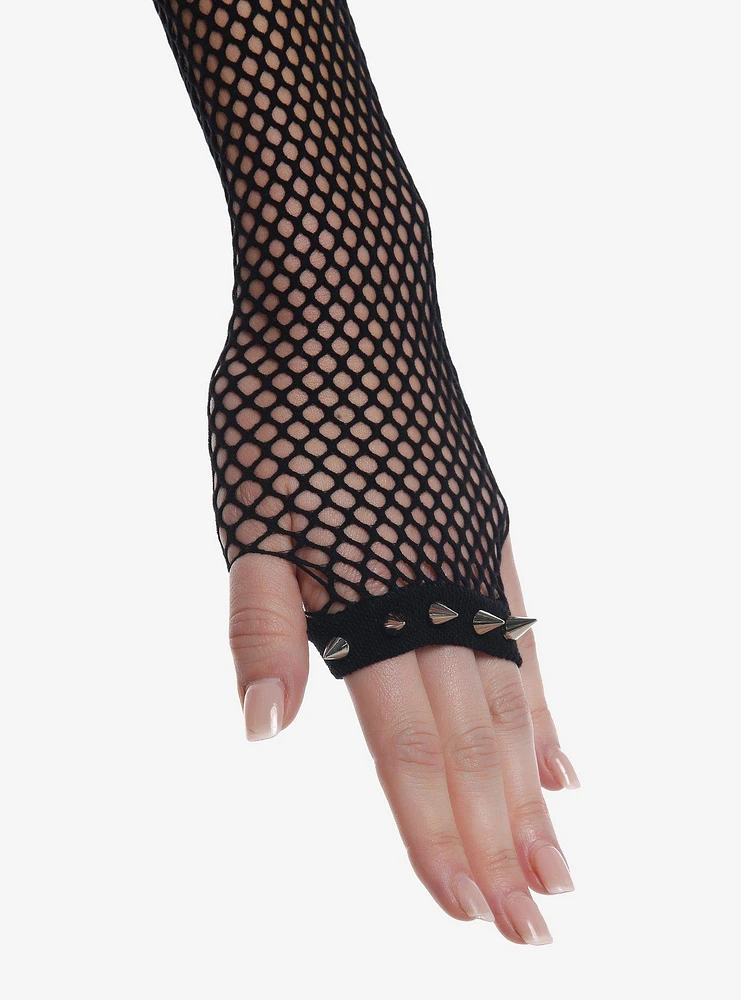 Black Fishnet Spike Stud Arm Warmers