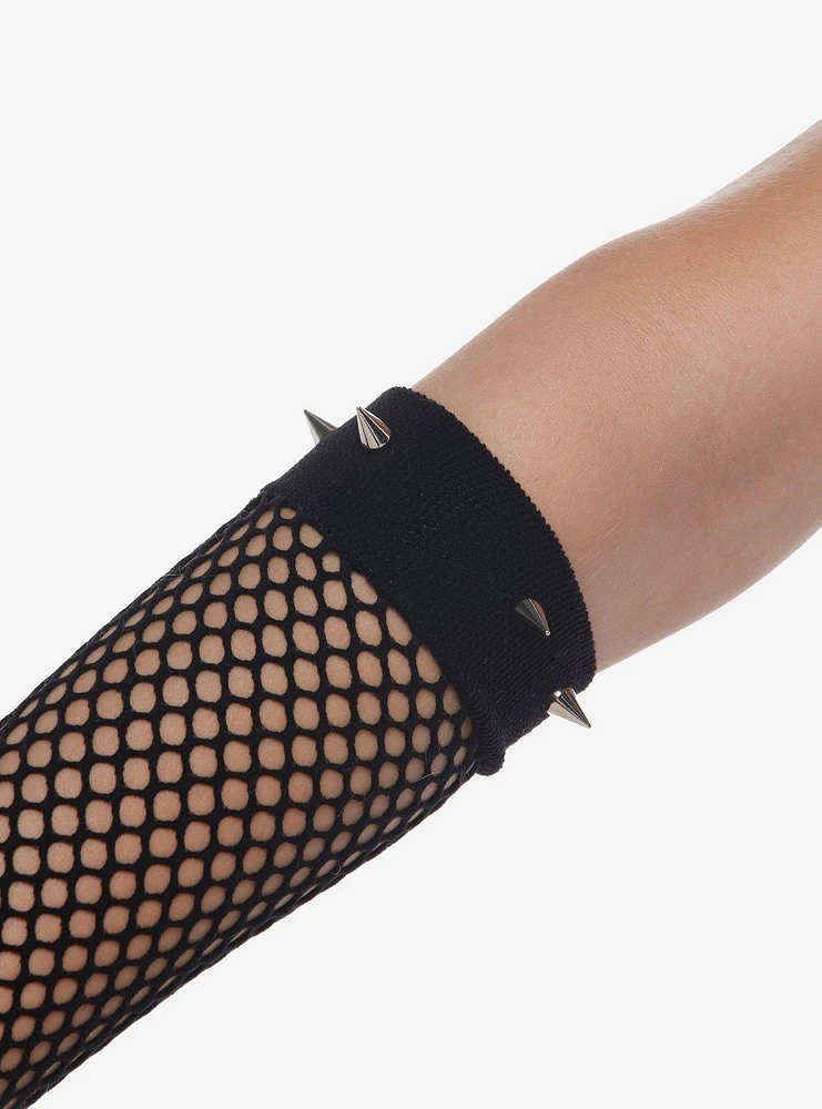 Black Fishnet Spike Stud Arm Warmers