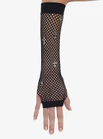 Black Fishnet Cross Charm Arm Warmers