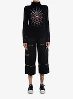 Social Collision Eyeball Spider Distressed Girls Turtleneck Sweater