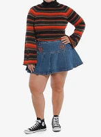 Sweet Society Orange & Brown Stripe Distressed Crop Girls Turtleneck Sweater Plus