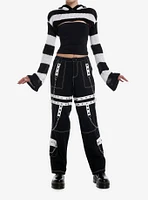 Social Collision Black & White Knit Hooded Bolero Girls Crop Shrug