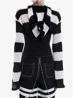 Social Collision Black & White Knit Hooded Bolero Girls Crop Shrug