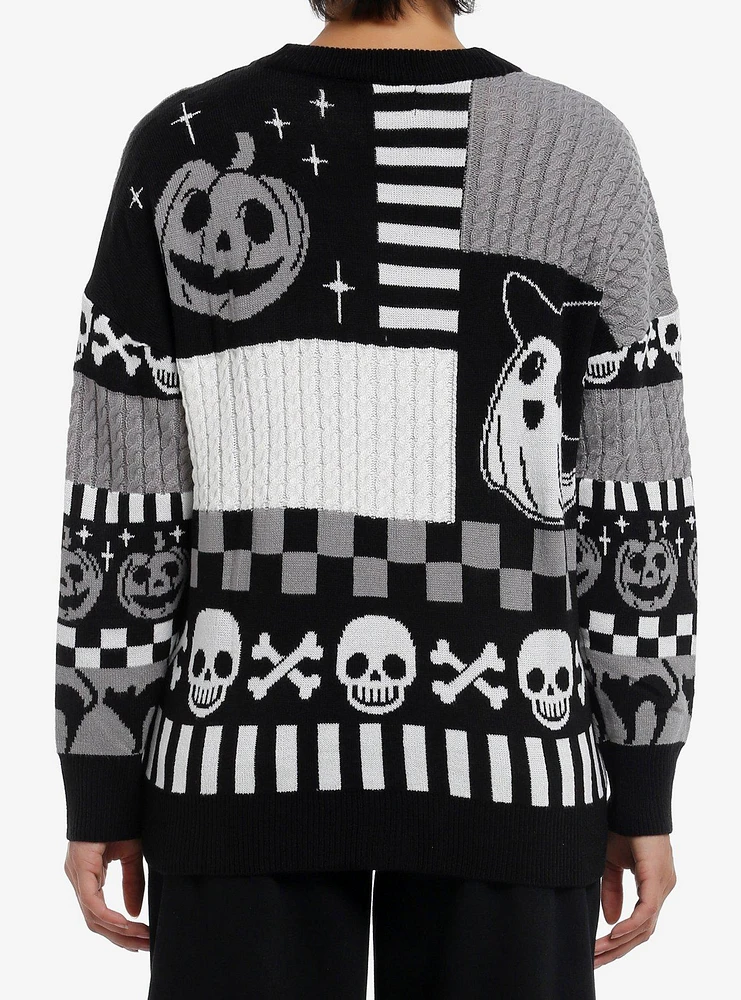 Sweet Society Black & White Ghost Patchwork Girls Cardigan