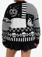 Sweet Society Black & White Ghost Patchwork Girls Cardigan Plus