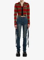 A Nightmare On Elm Street Stripe Girls Crop Knit Hoodie