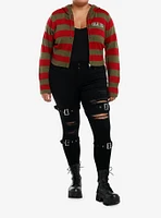 A Nightmare On Elm Street Stripe Girls Crop Knit Hoodie Plus