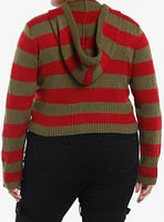 A Nightmare On Elm Street Stripe Girls Crop Knit Hoodie Plus